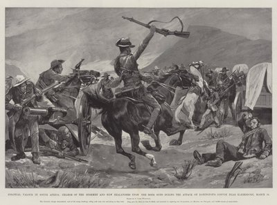 Valeur coloniale en Afrique du Sud, charge des Bushmen et des Néo-Zélandais sur les canons boers lors de l